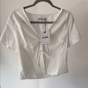 Princess Polly Cream Tie-Front Blouse